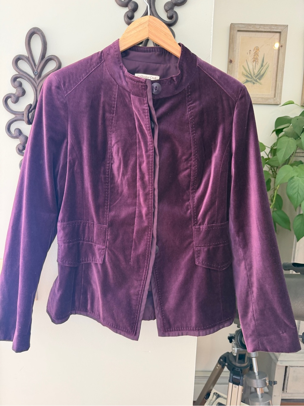 Coldwater Creek Plum Velvet Stand-Collar Blazer